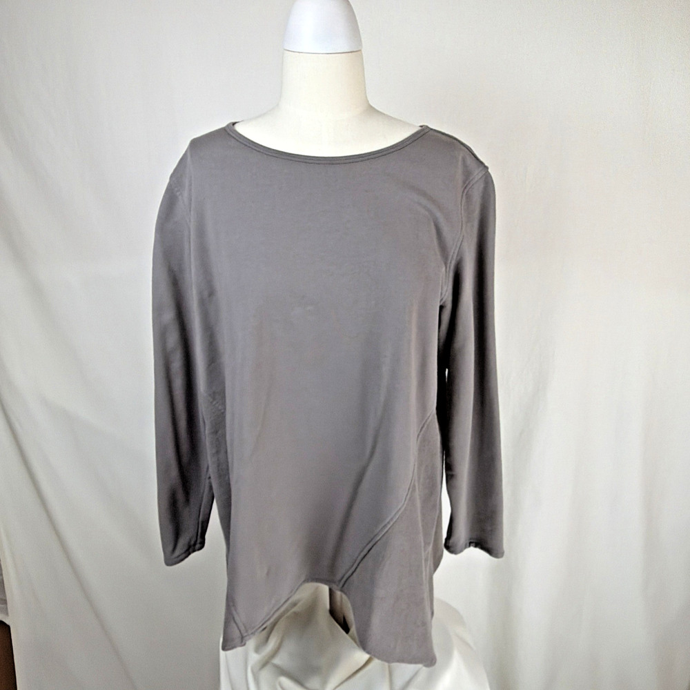 NWT Kleen Taupe Long Sleeve V-Neck Asymmetrical Tunic 100% Cotton #0722 M